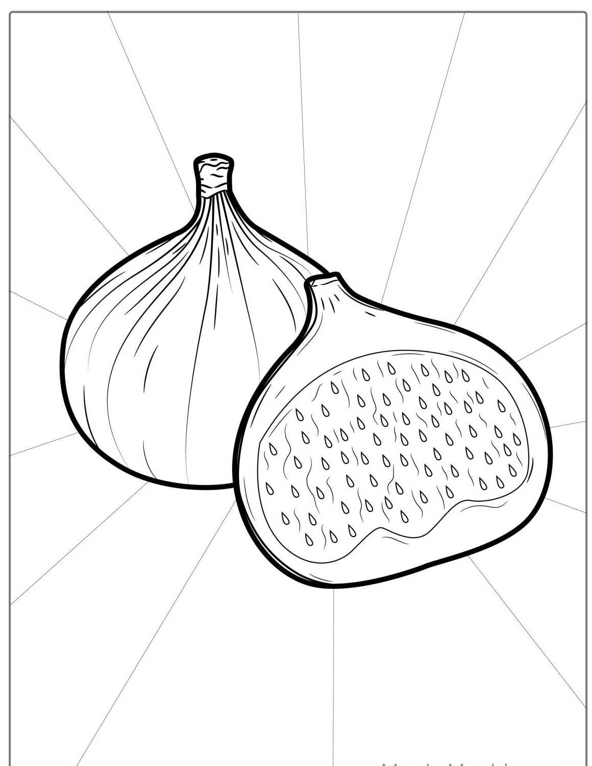 Desenho da Fruta Figo inteiro e cortado para colorir