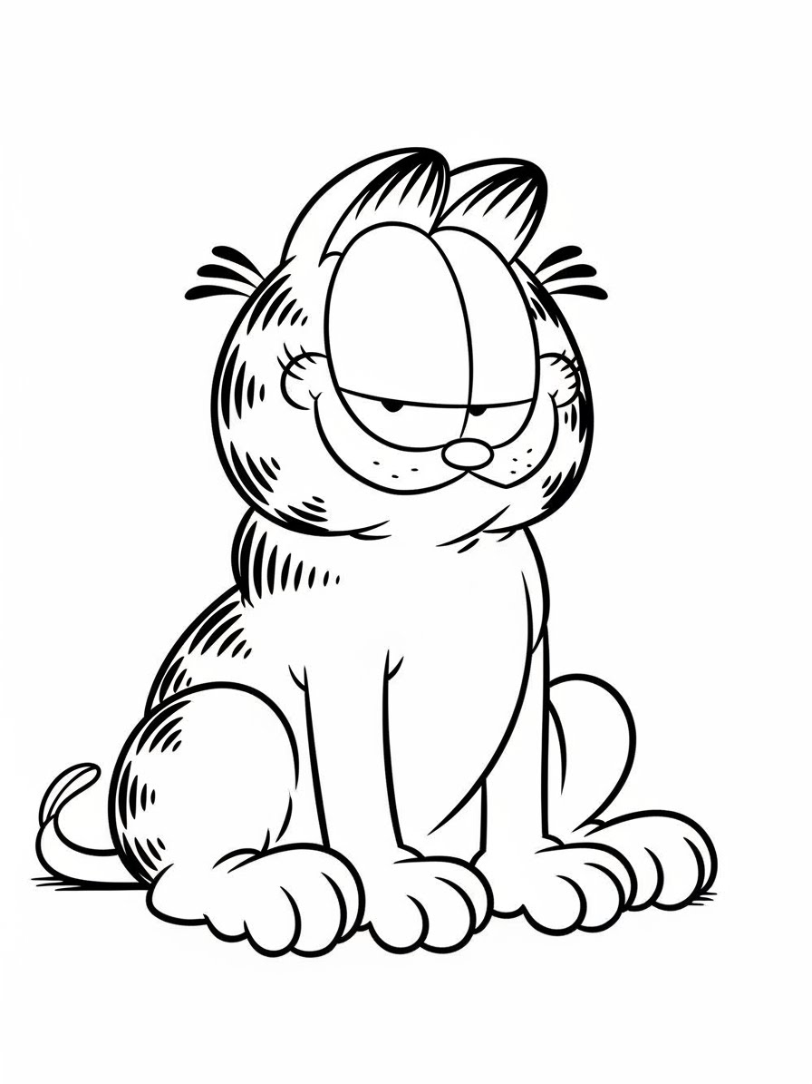 Desenho do Garfield sentado sorridente para colorir