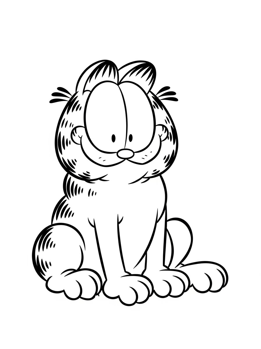 Desenho do Garfield sentado sorrindo para colorir