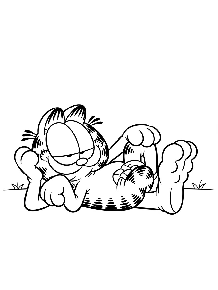 Desenho do Garfield deitado relaxando para colorir