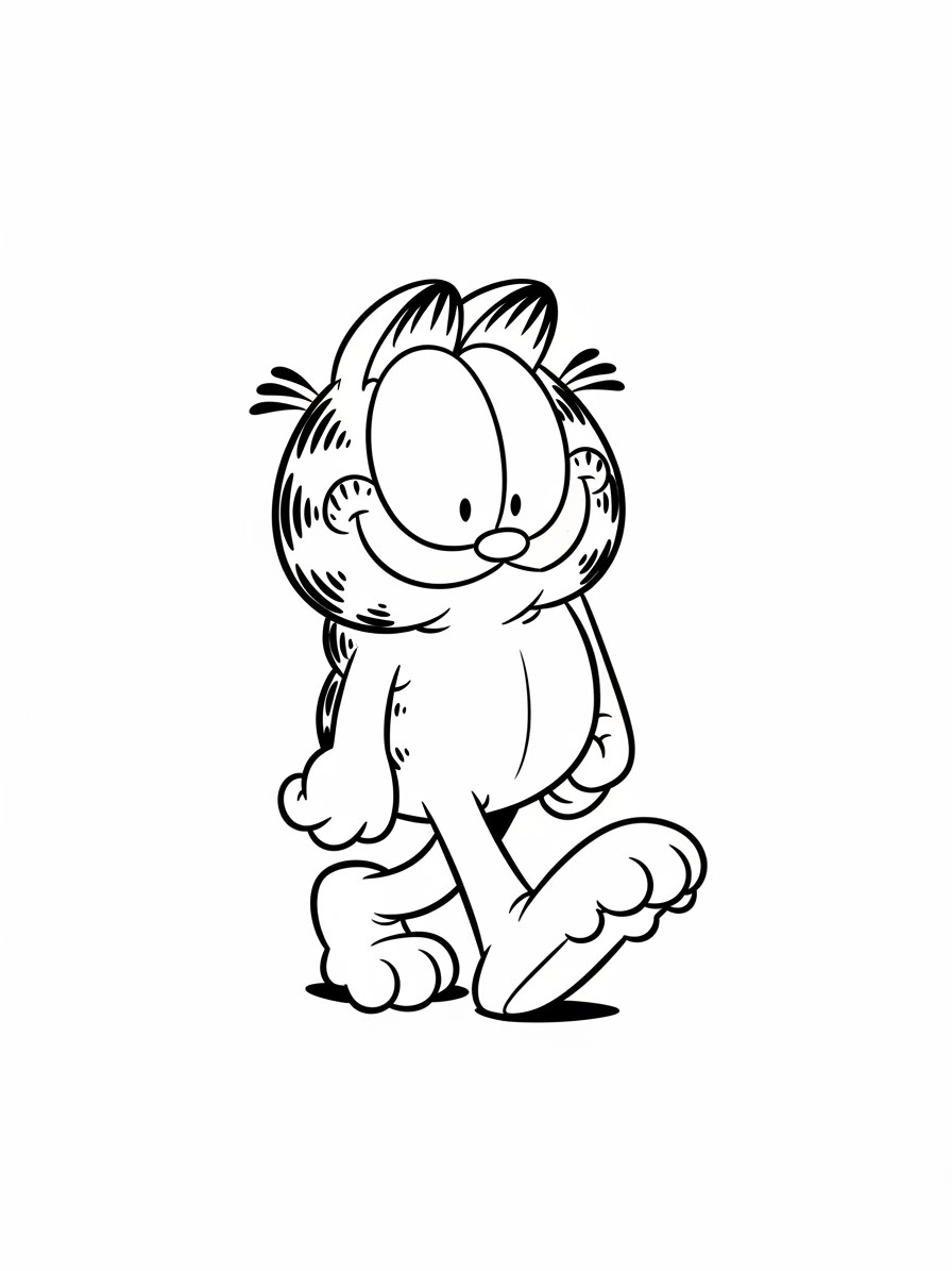 Desenho do Garfield caminhando de forma divertida para colorir