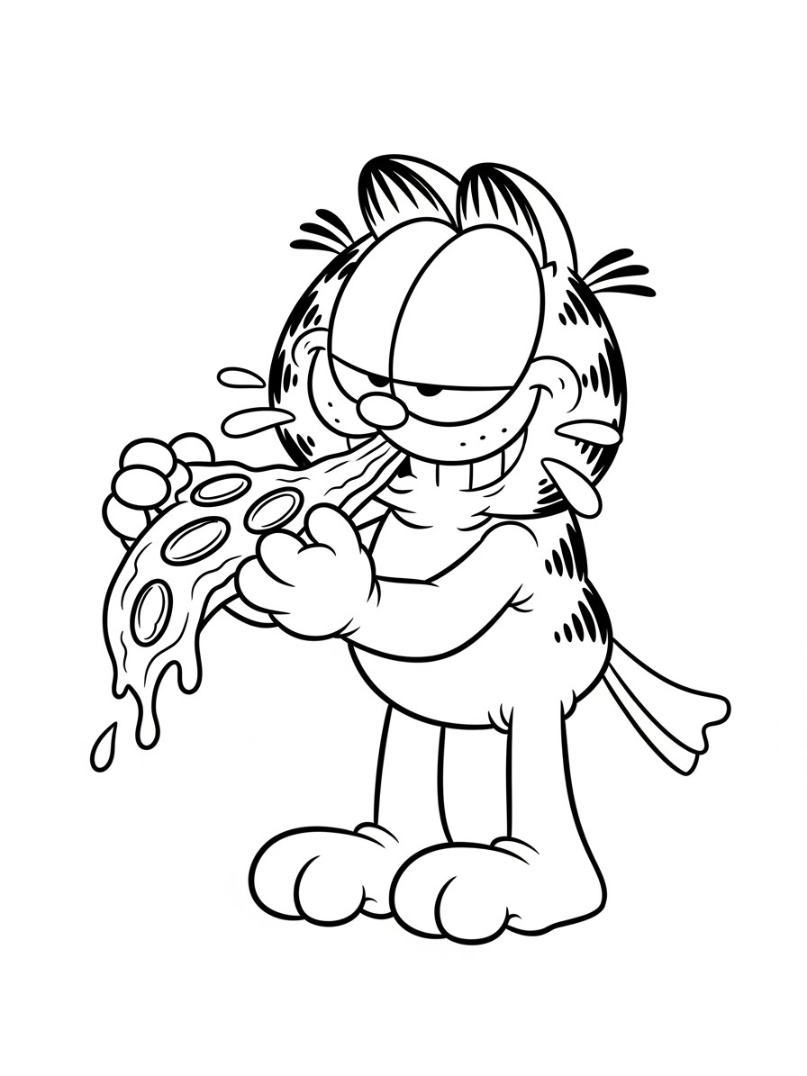 Desenho do Garfield comendo pizza para colorir