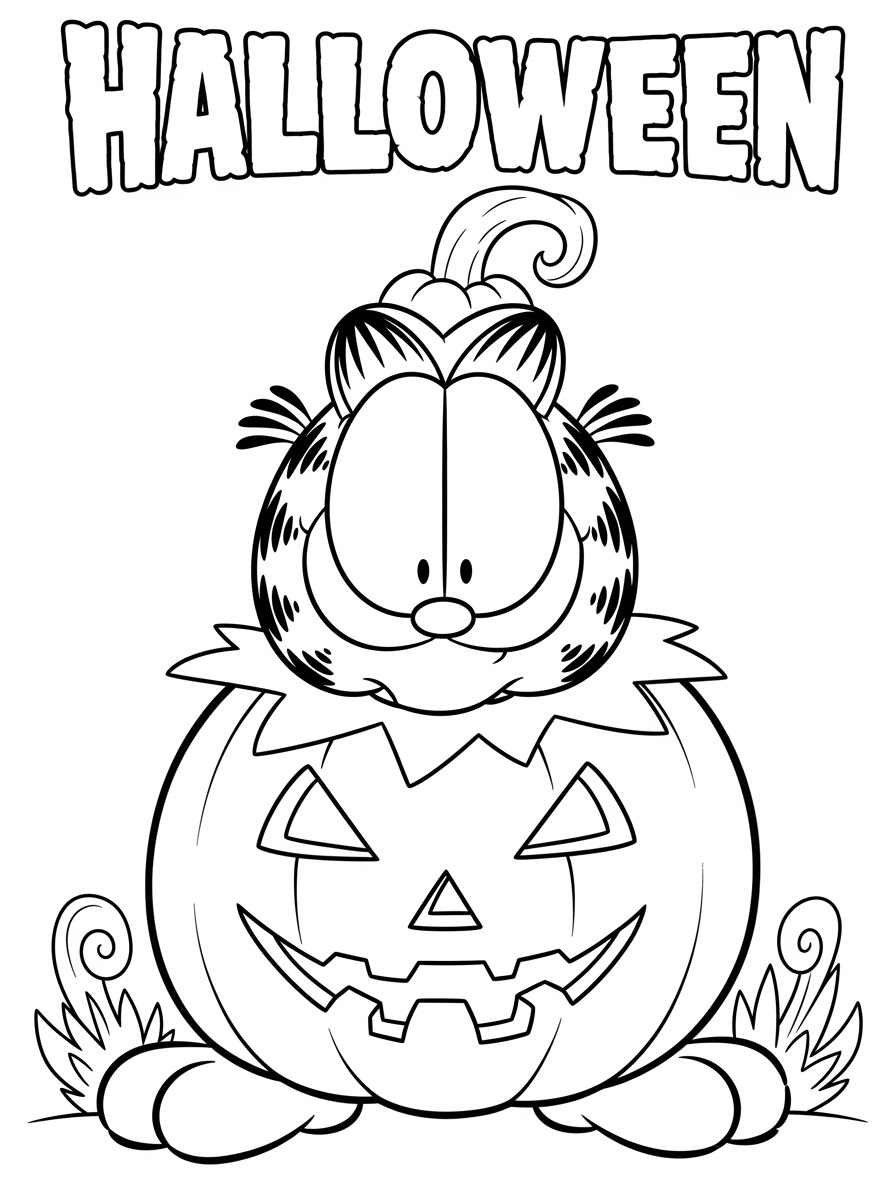 Desenho do Garfield em uma abóbora para colorir