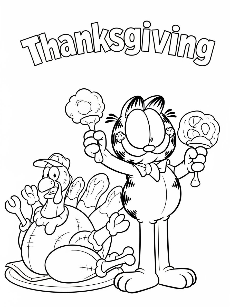 Desenho do Garfield segurando sorvetes para colorir
