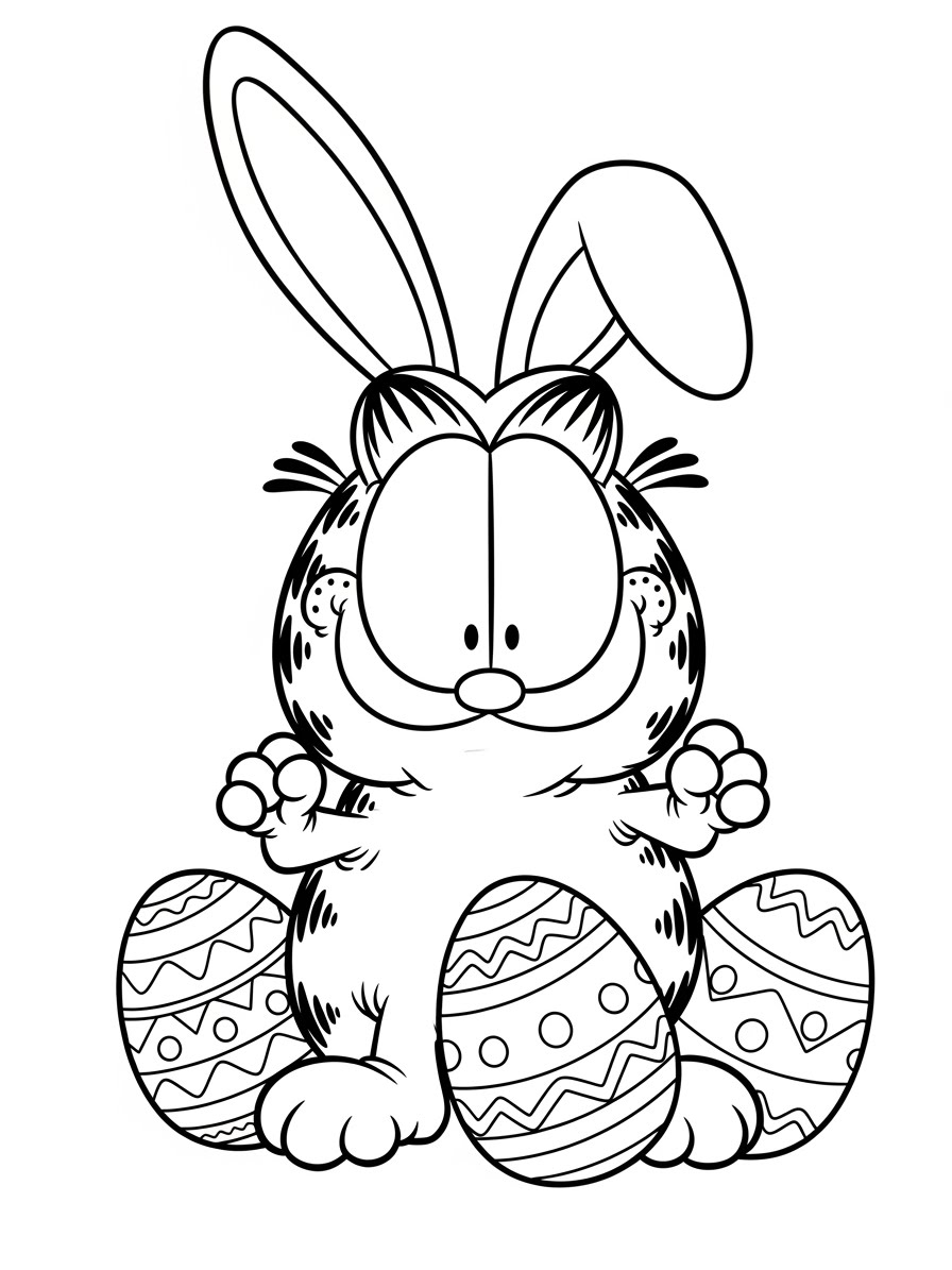 Desenho do Garfield vestido de coelhinho para colorir