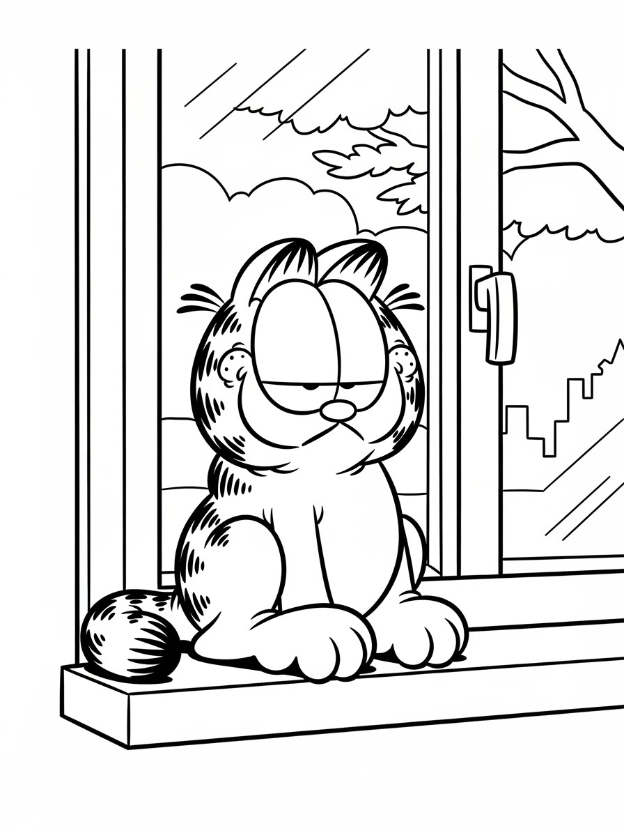 Desenho do Garfield olhando pela janela para colorir