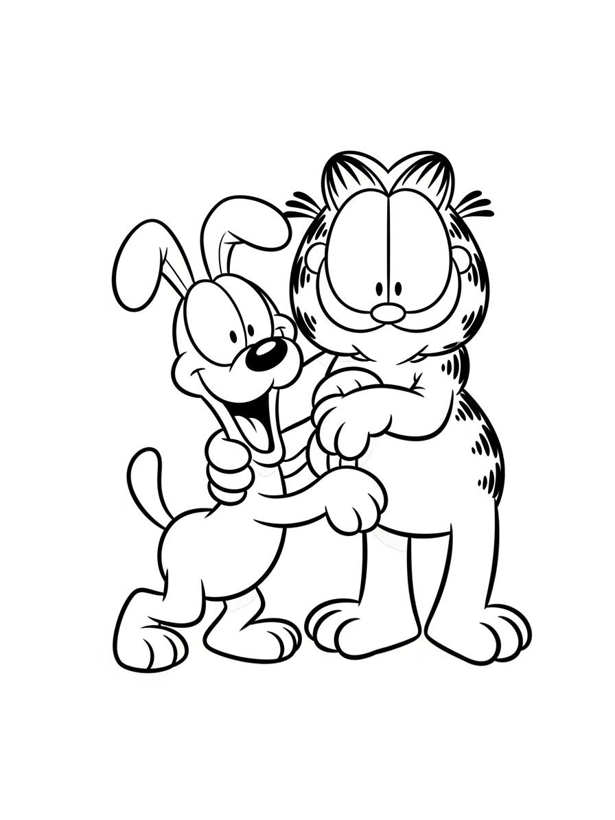 Desenho do Garfield e Odie se abraçando para colorir