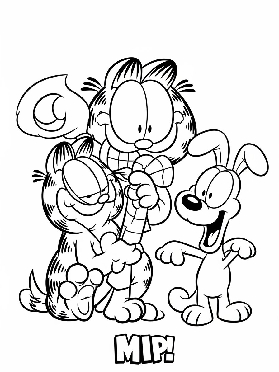 Desenho do Garfield com Odie e Pooky para colorir