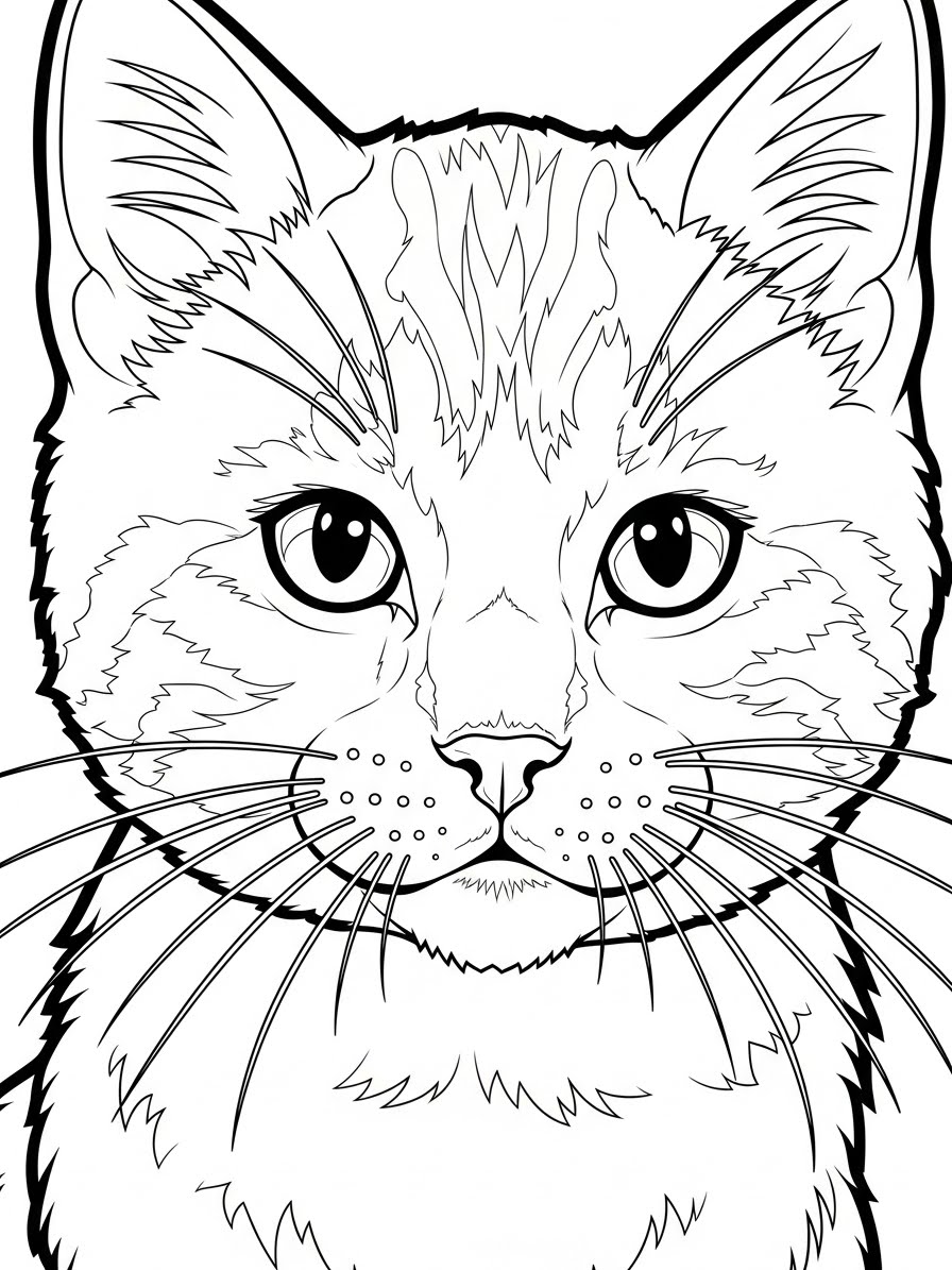 Desenho de Gatinha fofa olhando para colorir
