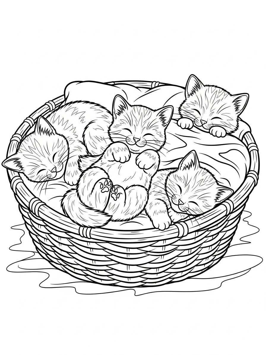 Desenho de Gatinha dormindo fofinha para colorir