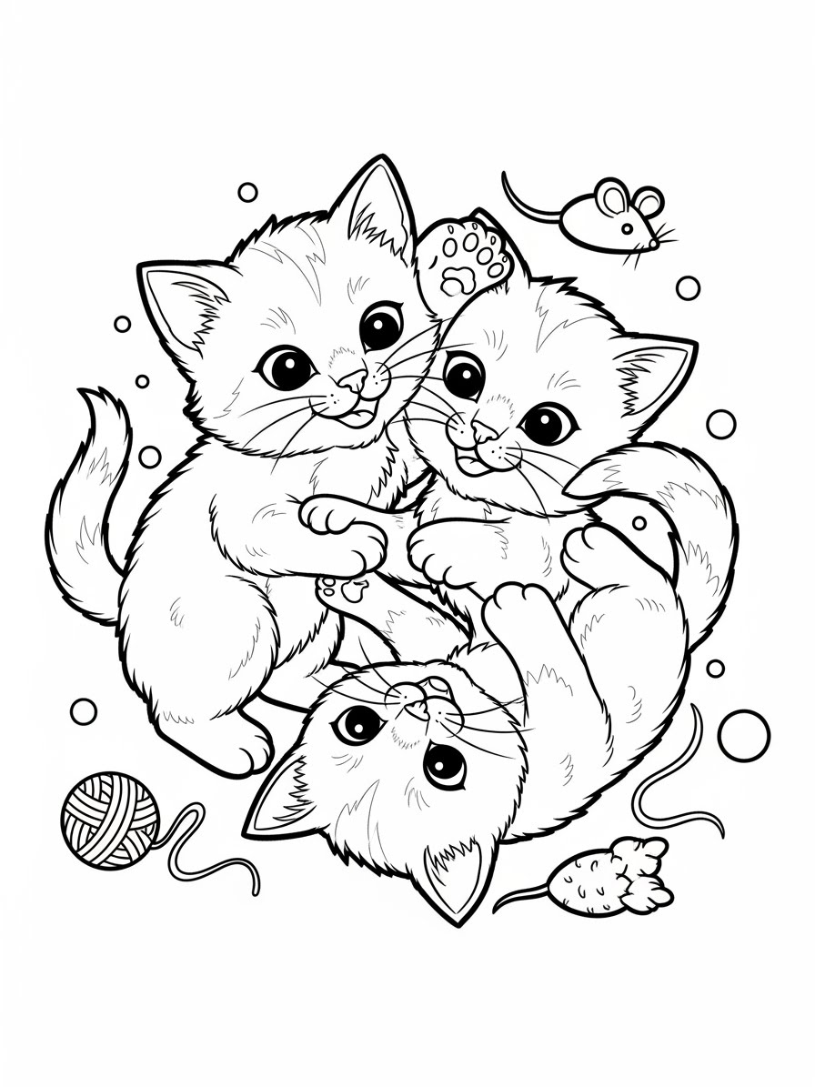 Desenho de Gatinha brincando com bolinhas para colorir