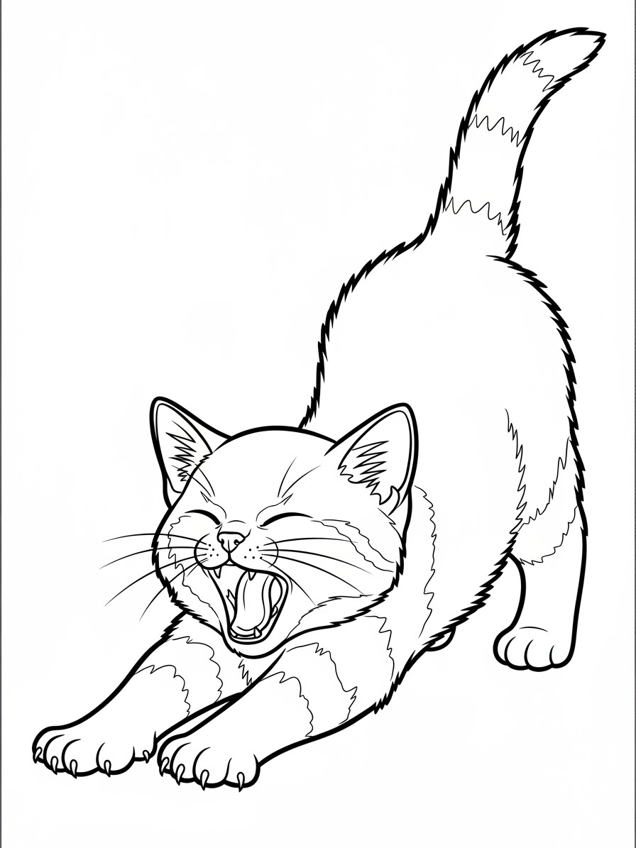 Desenho de Gatinha se espreguiçando para colorir