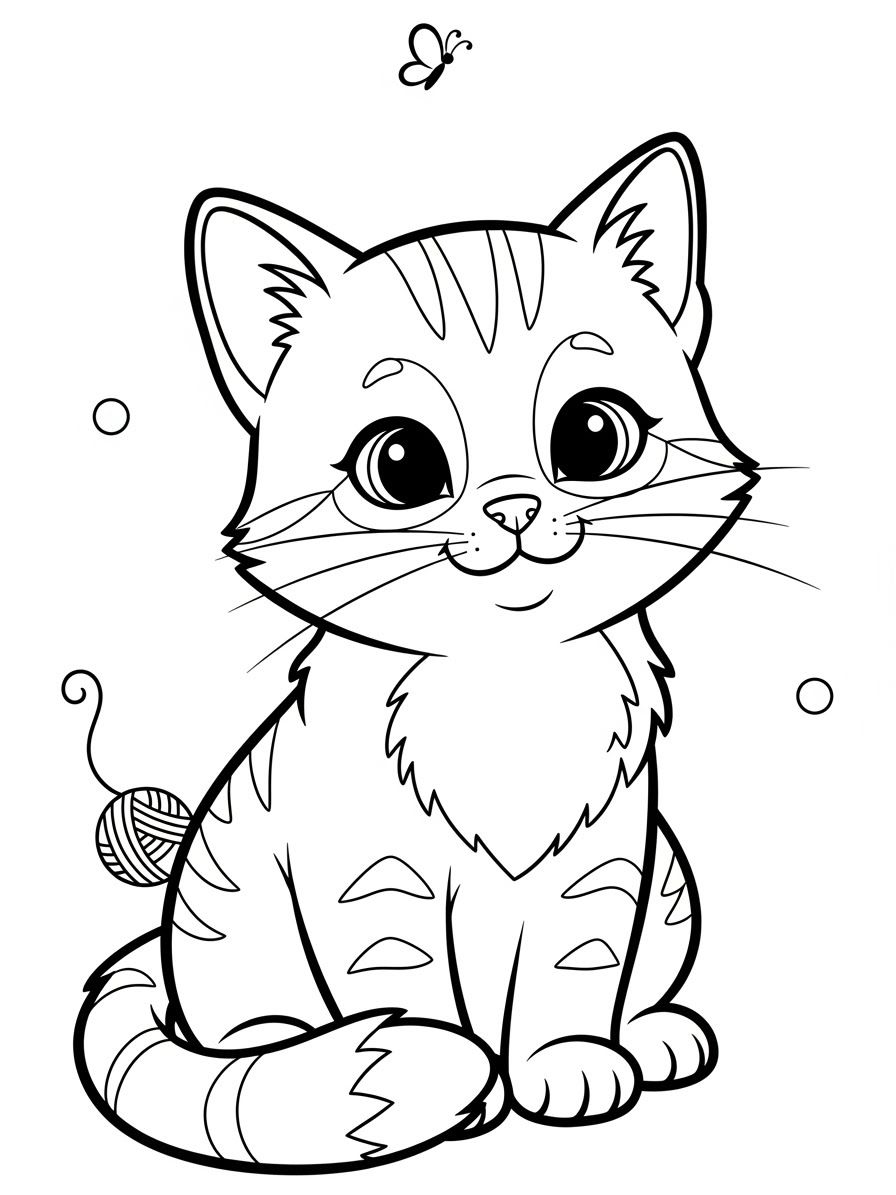Desenho de Gatinha fofa com linha para colorir