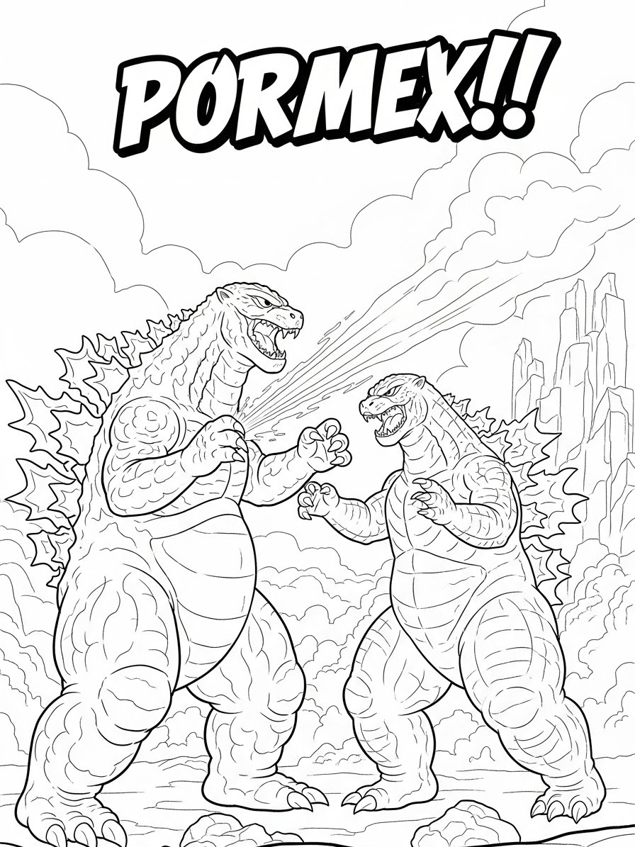 Desenho do Godzilla lutando contra outro Godzilla para colorir