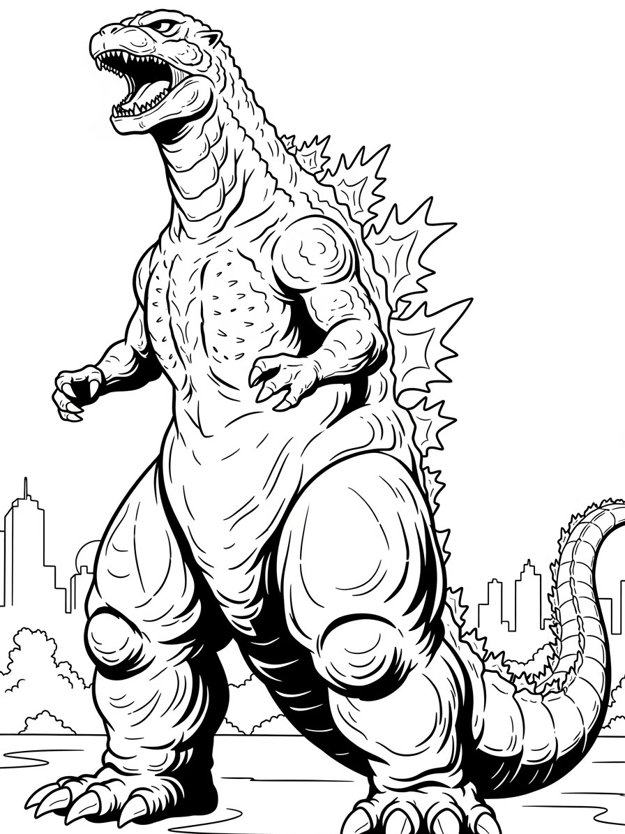 Desenho do Godzilla em pé com detalhes para colorir