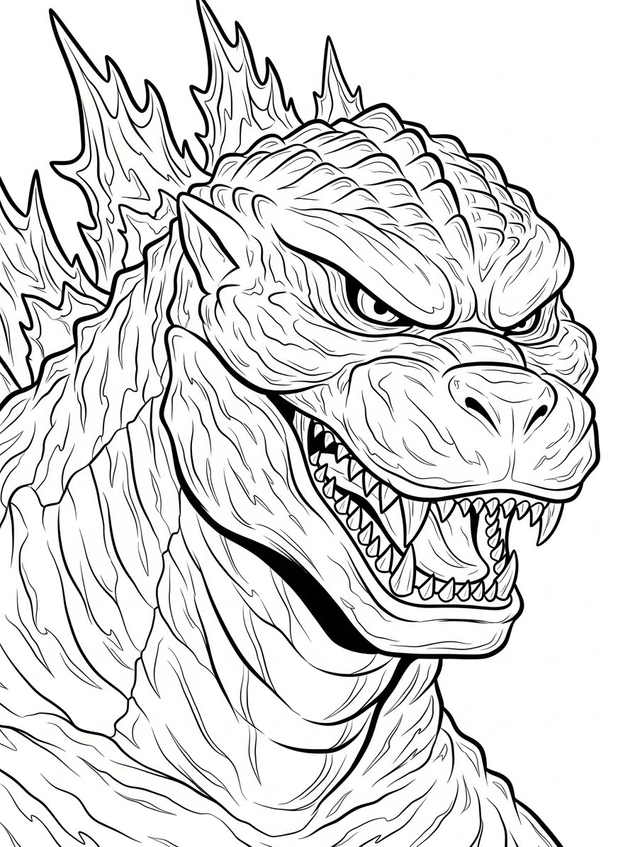 Desenho do Godzilla feroz a lápis para colorir