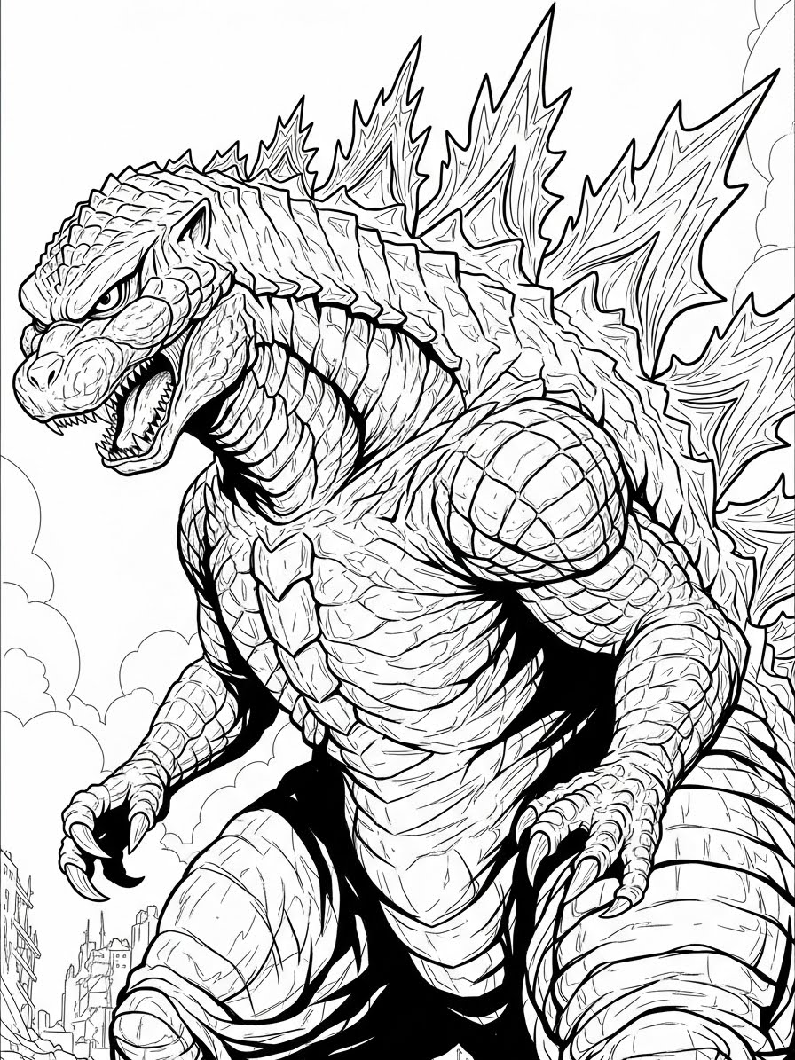 Desenho do Godzilla em pose poderosa para colorir