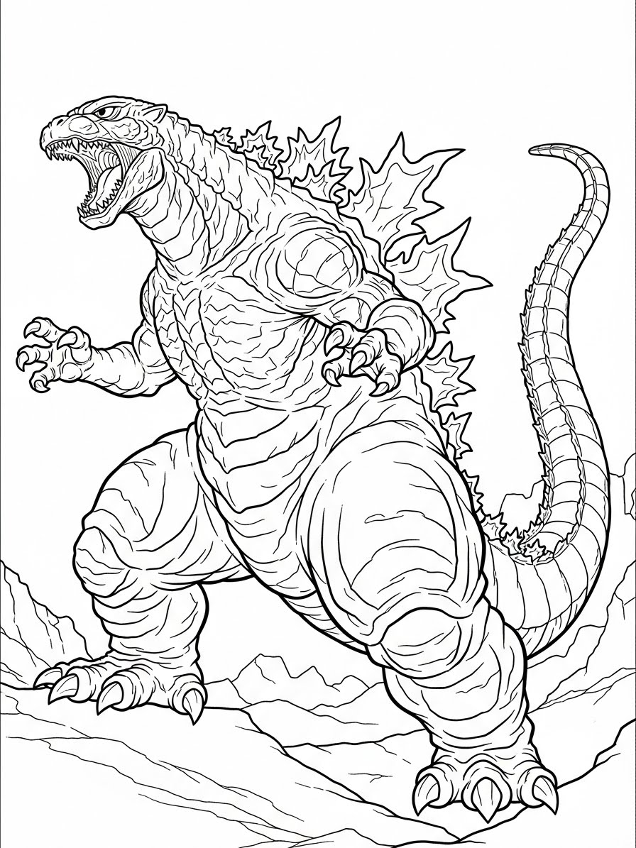 Desenho do Godzilla em pose imponente para colorir