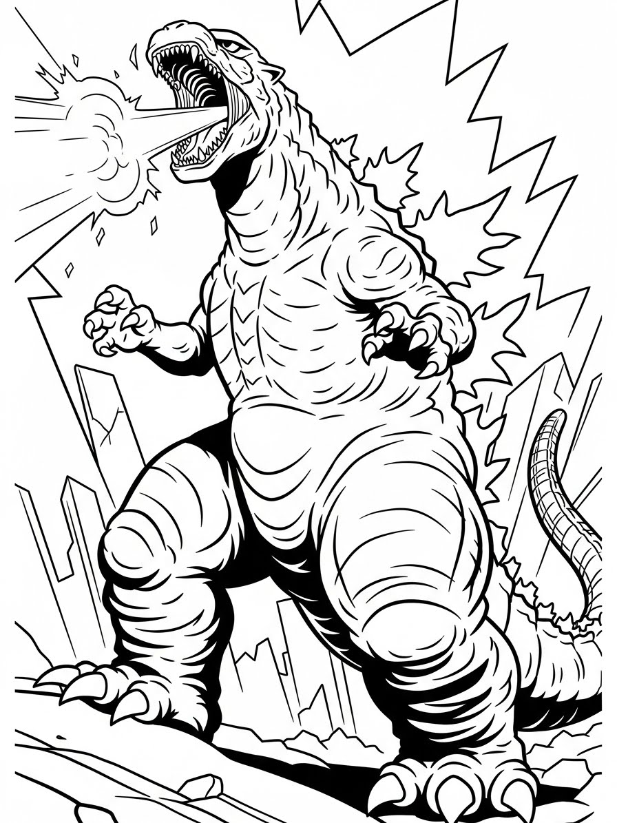 Desenho do Godzilla soltando fogo para colorir