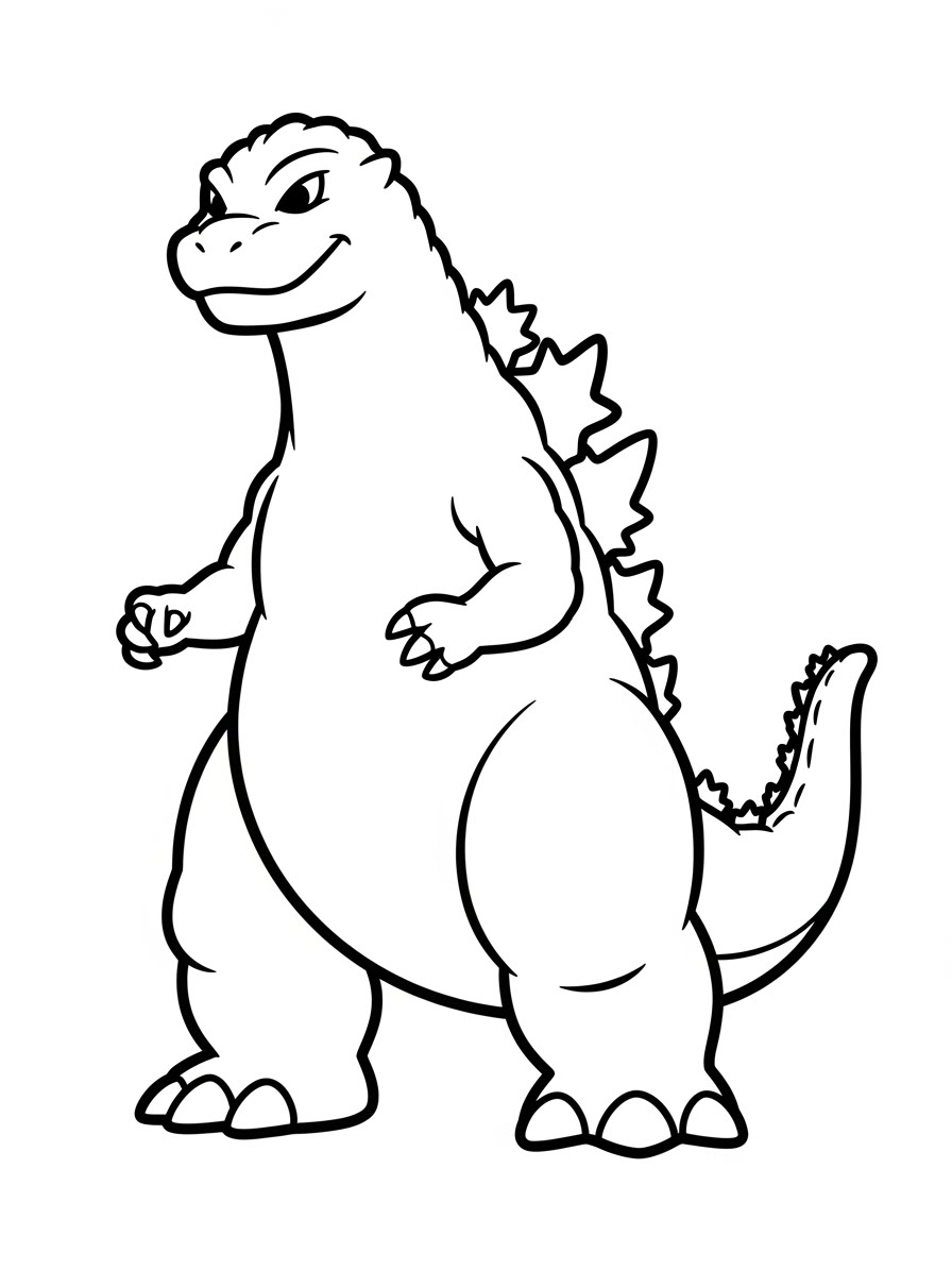 Desenho do Godzilla sorridente e fofo para colorir