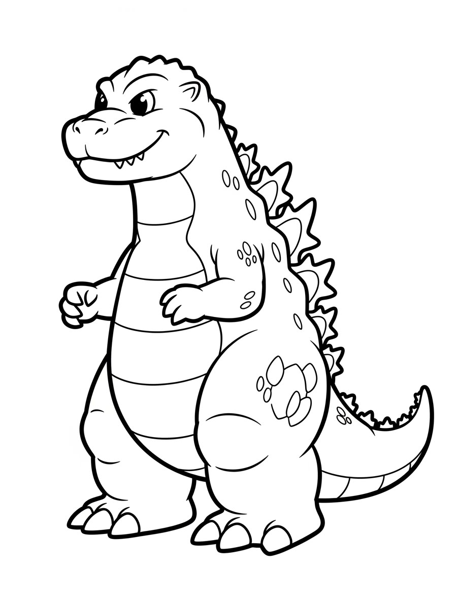 Desenho do Godzilla fofo sorrindo para colorir