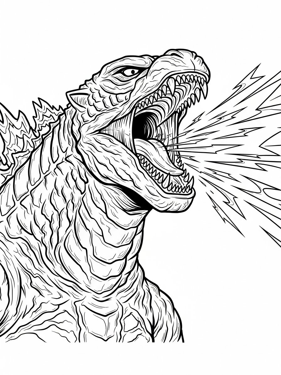 Desenho do Godzilla soltando fogo para colorir
