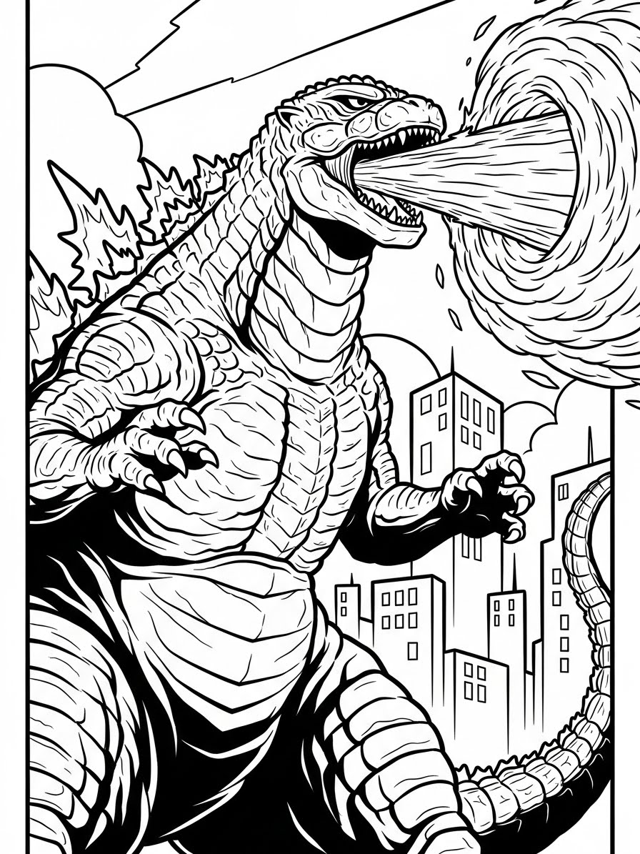 Desenho do Godzilla soltando fogo para colorir