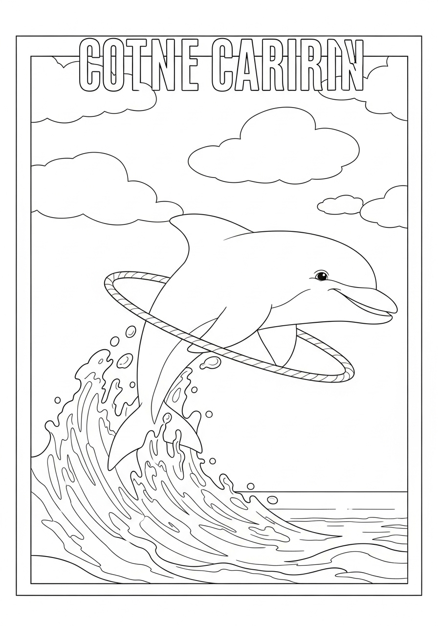 Desenho de Golfinho saltando com aro para colorir
