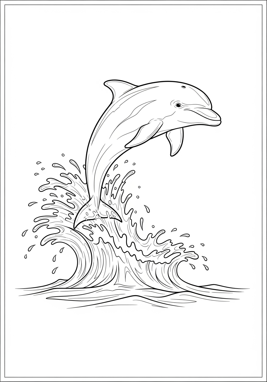 Desenho de Golfinho saltando sobre ondas para colorir