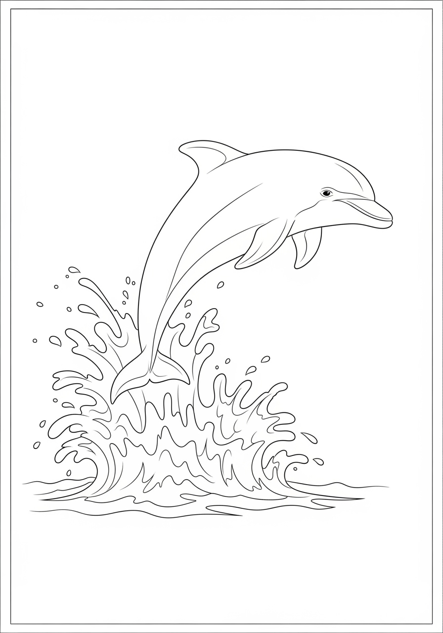 Desenho de Golfinho pulando sobre ondas para colorir