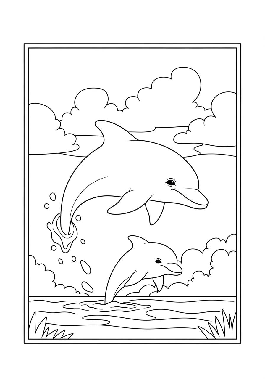 Desenho de Golfinho brincando no oceano para colorir