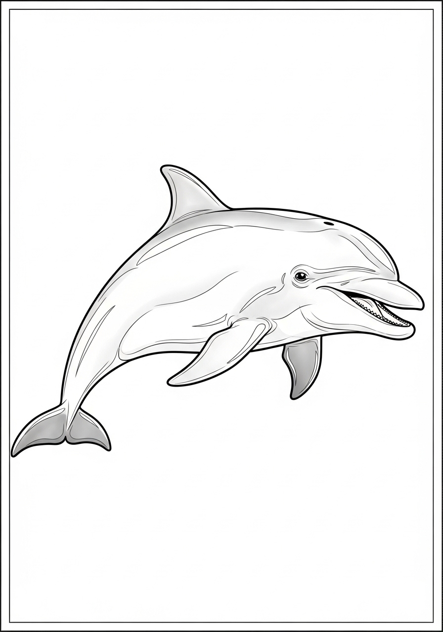 Desenho de Golfinho sorridente a lápis para colorir