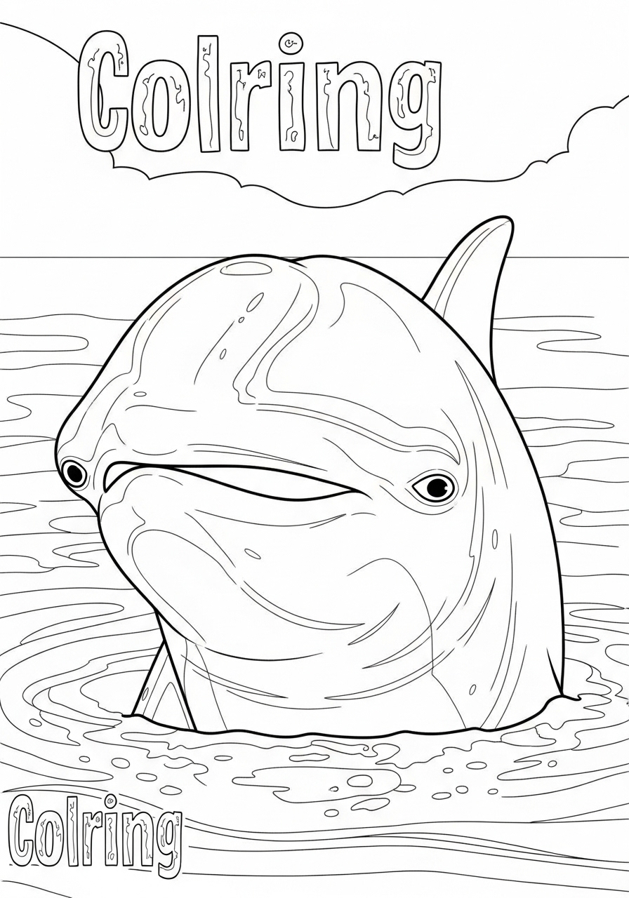 Desenho de Golfinho fofinho na água para colorir