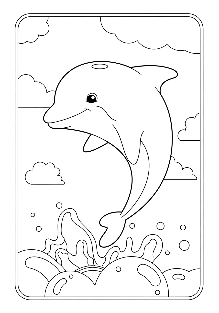 Desenho de Golfinho sorrindo no mar para colorir