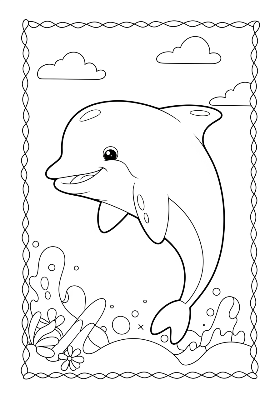 Desenho de Golfinho sorrindo no oceano para colorir