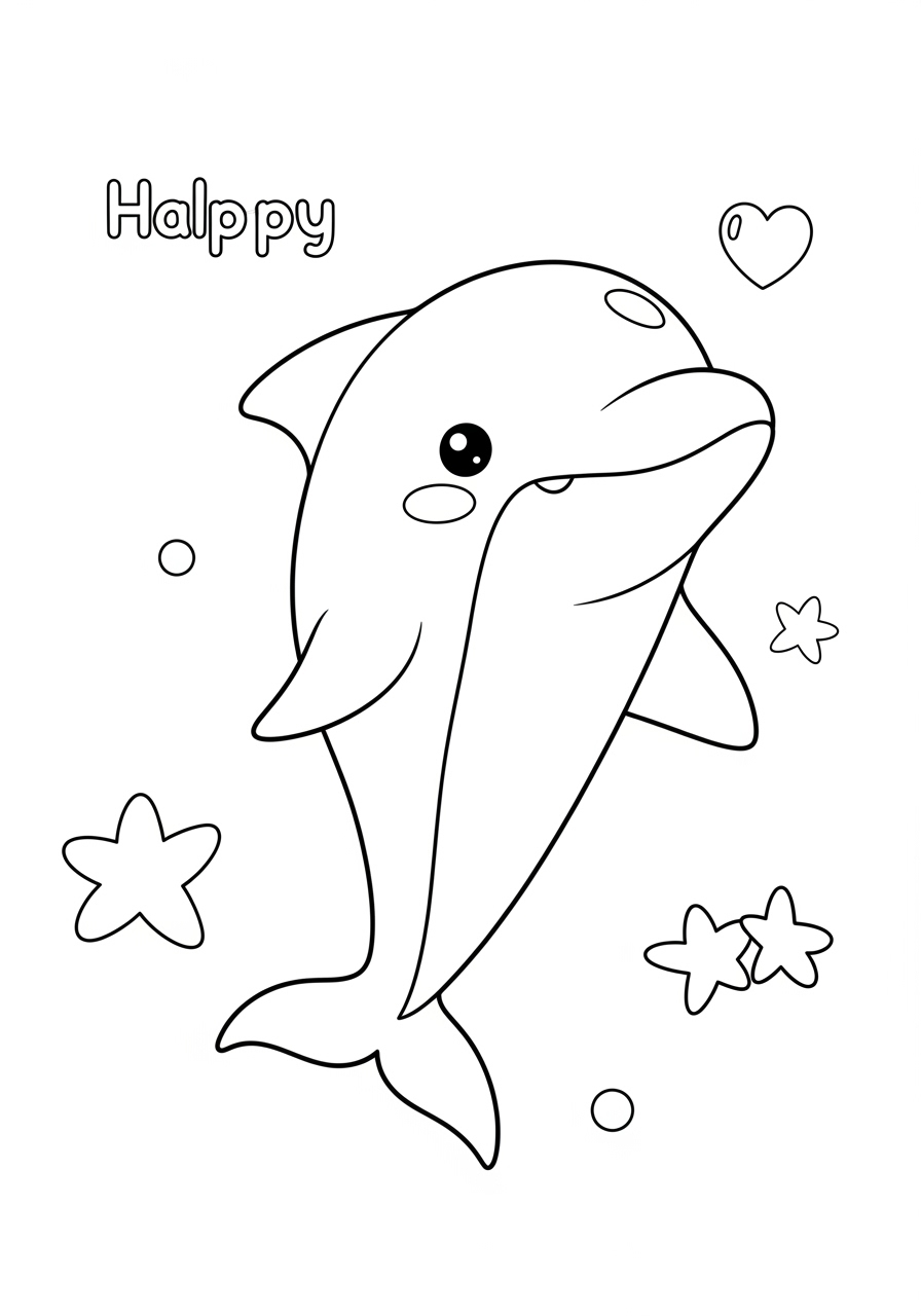 Desenho de Golfinho fofinho com estrelas para colorir
