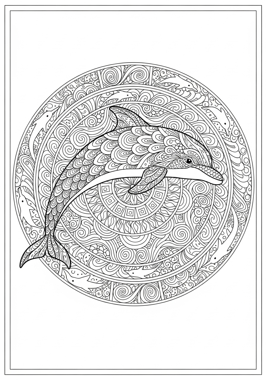 Desenho de Golfinho detalhado em mandala para colorir