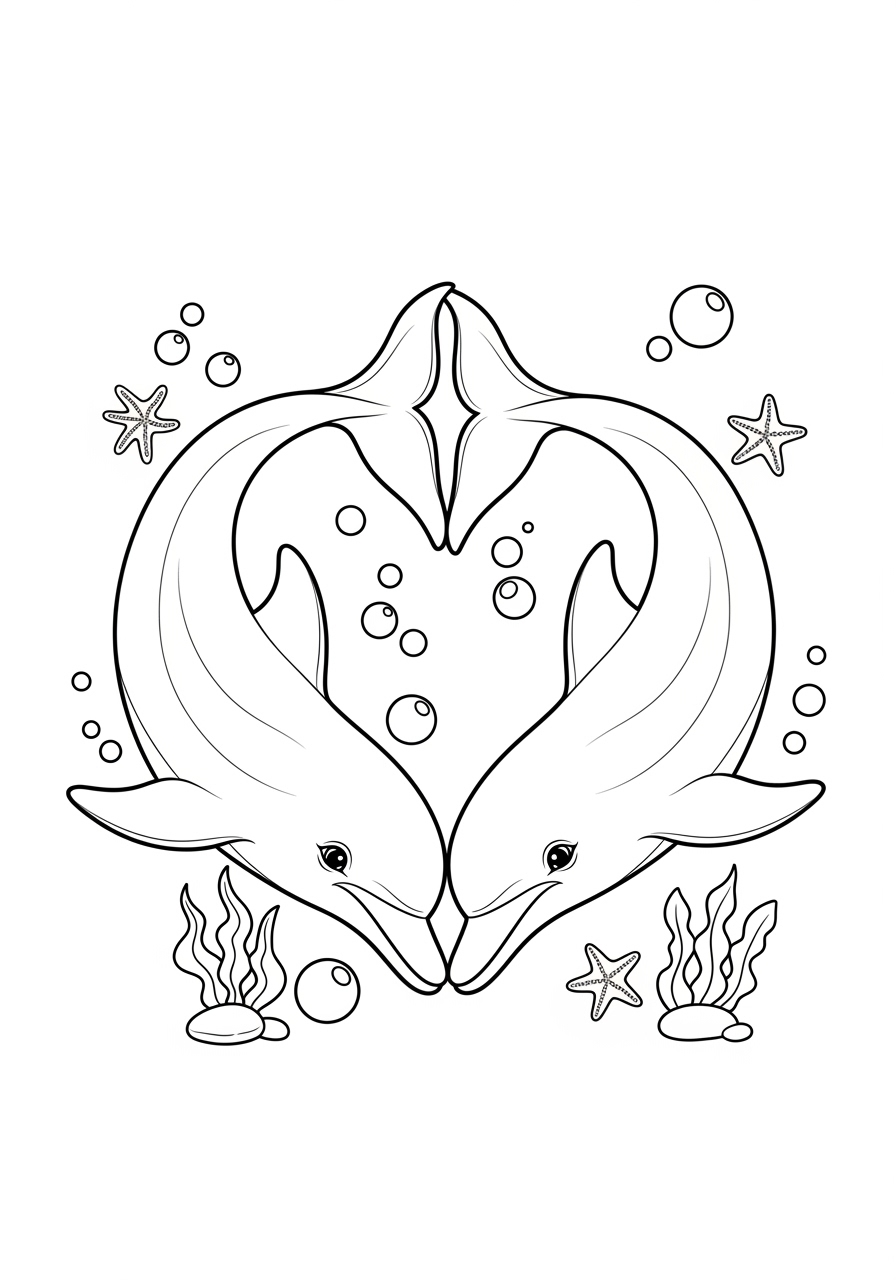 Desenho de dois golfinhos formando um coração