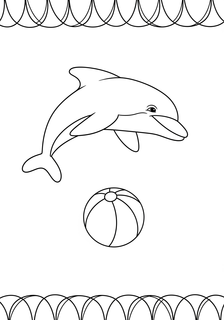 Desenho de golfinho com bola de praia para colorir
