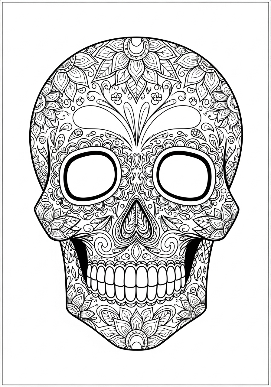 Desenho Halloween de caveira decorada para imprimir e colorir