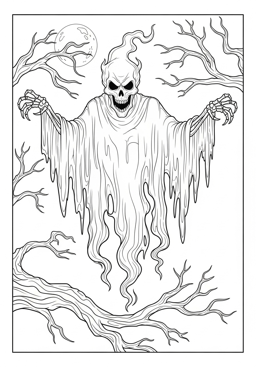Desenho Halloween de um fantasma aterrorizante para colorir