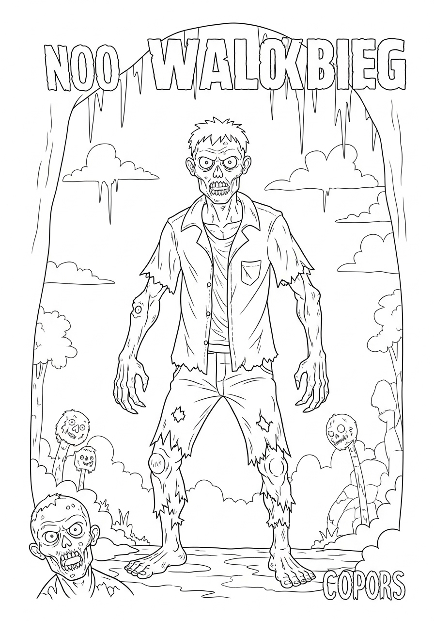 Desenho Halloween de zumbi para imprimir e colorir