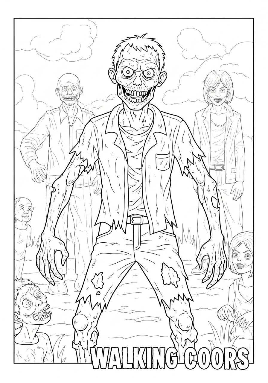 Desenho Halloween de zumbis para imprimir e colorir