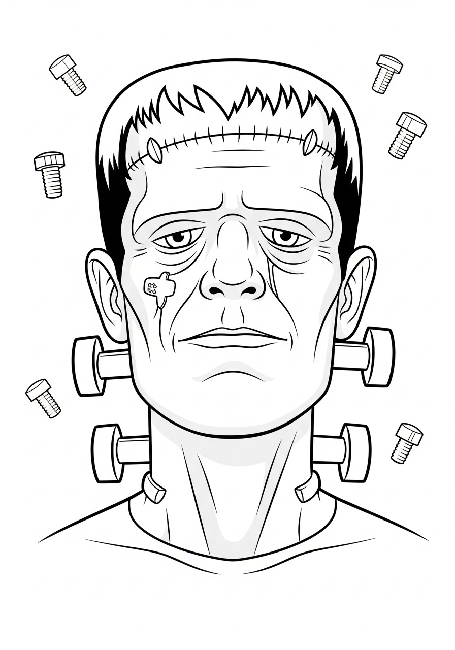 Desenho Halloween de Frankenstein com parafusos para colorir