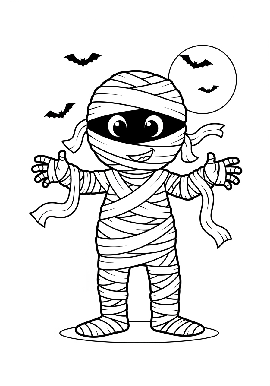 Desenho Halloween de múmia para imprimir e colorir