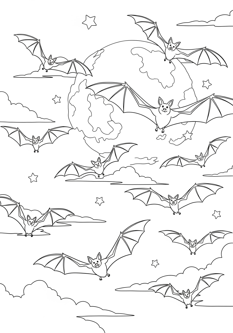 Desenho Halloween de morcegos voando para colorir e imprimir