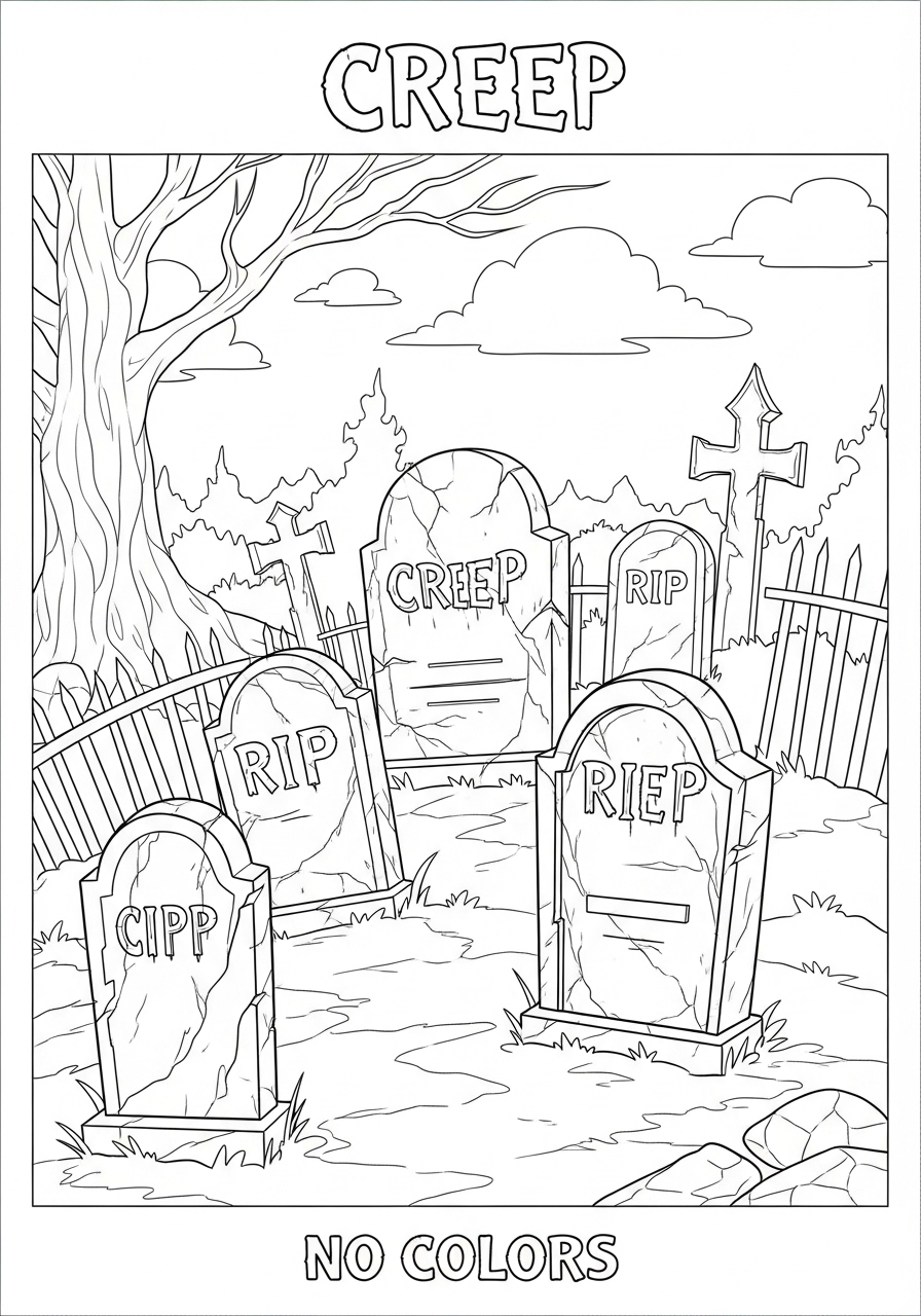 Desenho Halloween de lápides para imprimir e colorir