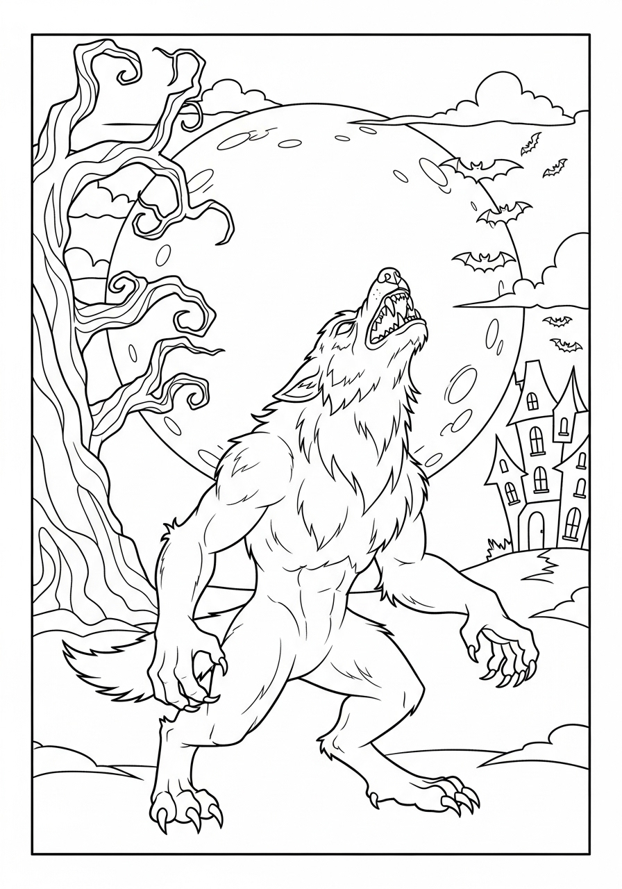 Desenho Halloween de um lobisomem para imprimir e colorir