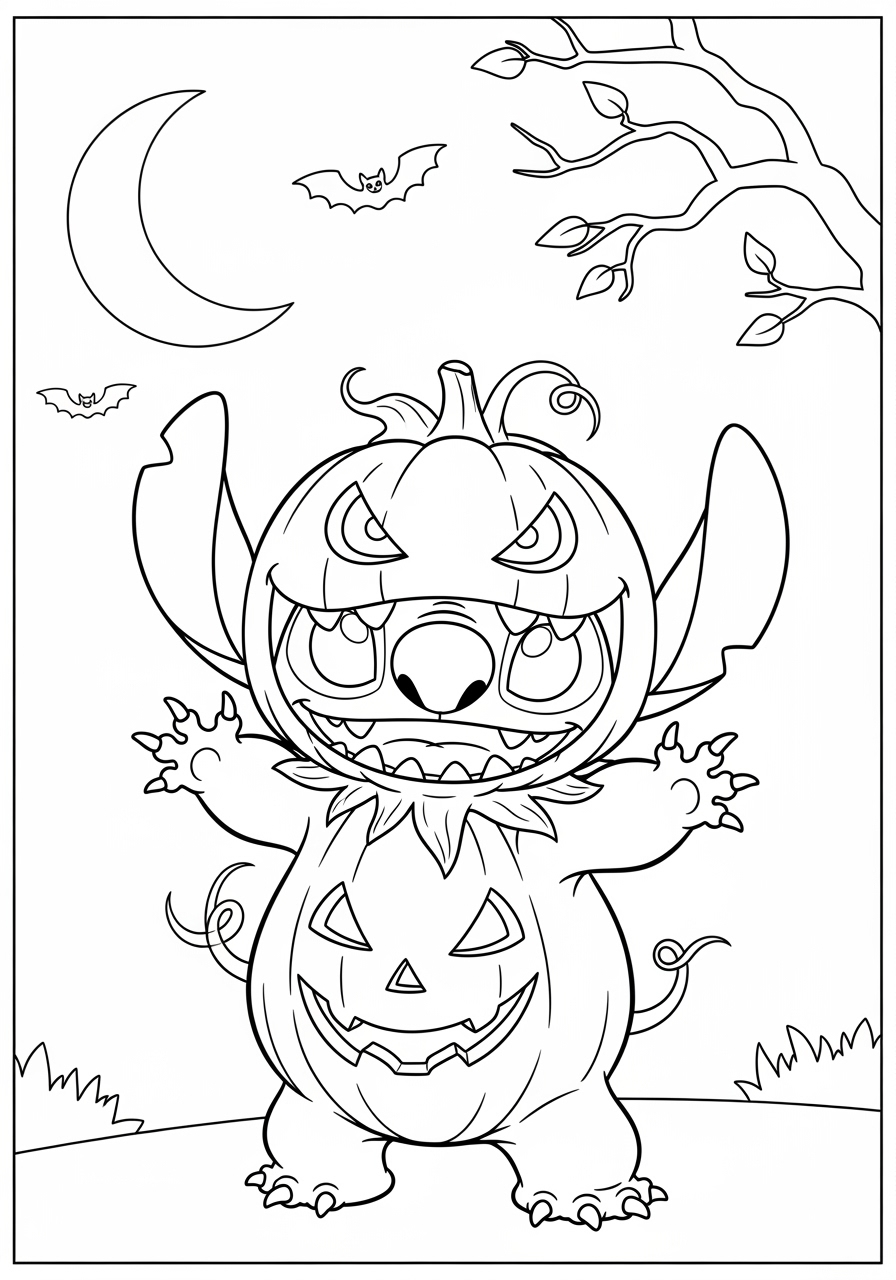 Desenho Halloween de criatura com abóbora para colorir