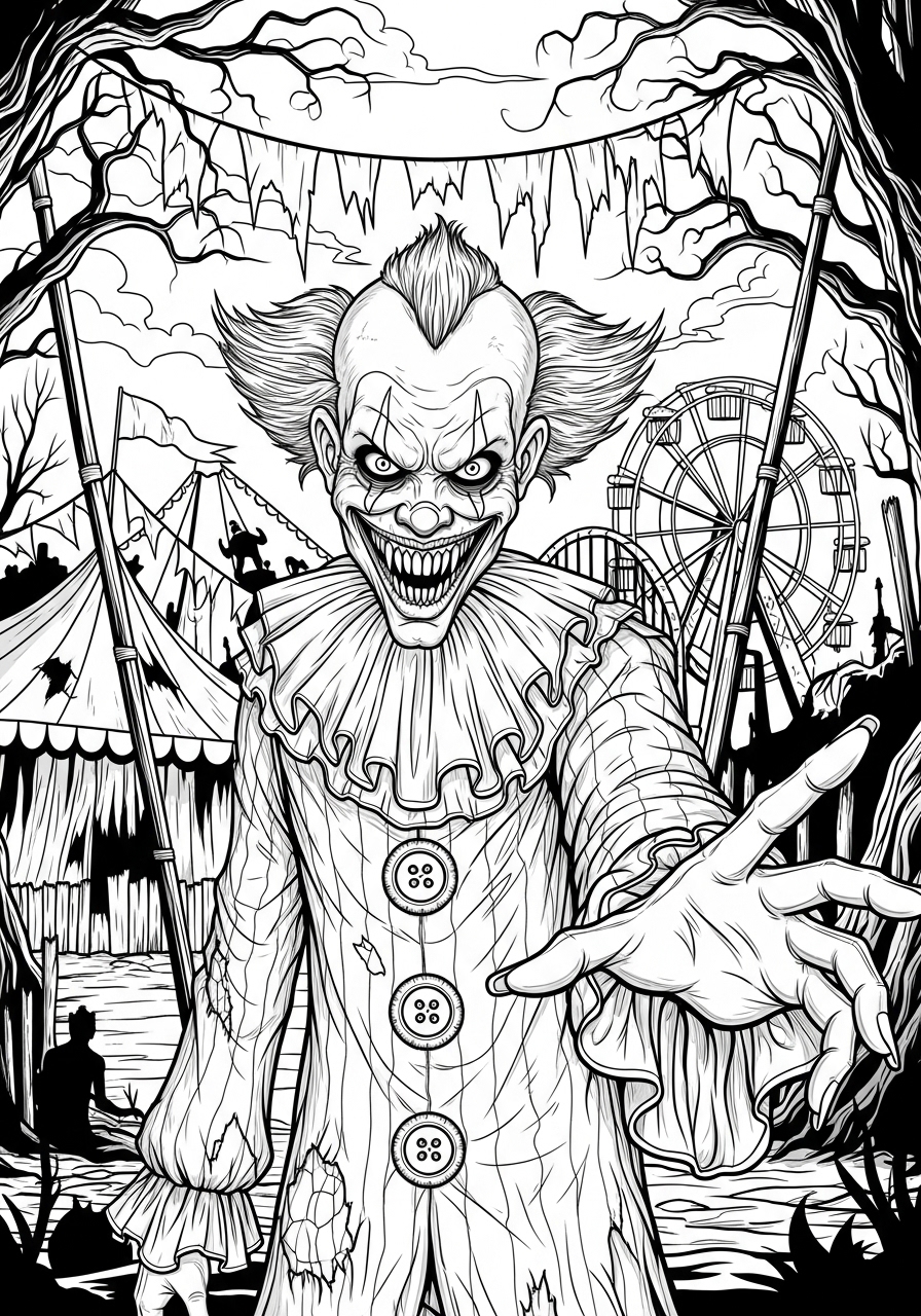 Desenho Halloween de palhaço assustador para imprimir